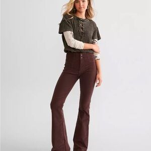 We The Free People Jayde Flare Corduroy Jeans Pants High Rise Seam Brown Size 27